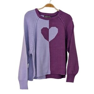 Kate & Mallory Color‎ Block Heart Sweater Pullover Purple Lavender Knit M NWOT
